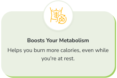 Lipozem - Boosts metabolism icon with a muscular torso outline, representing increased calorie burning even at rest.