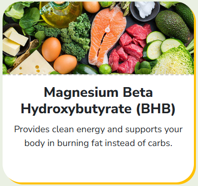 Healthy foods rich in Magnesium Beta Hydroxybutyrate (BHB), including salmon, avocado, nuts, and leafy greens. Lipozem Official
