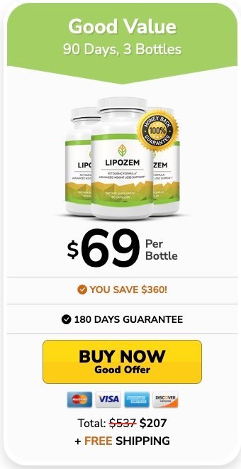 Lipozem 3-bottle good value offer - Save $360 on the weight loss supplement with a 180-day guarantee and free shipping.