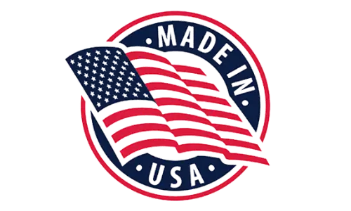 Made in USA certification badge with American flag