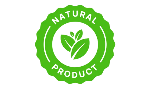 Green natural product badge with leaf icon
